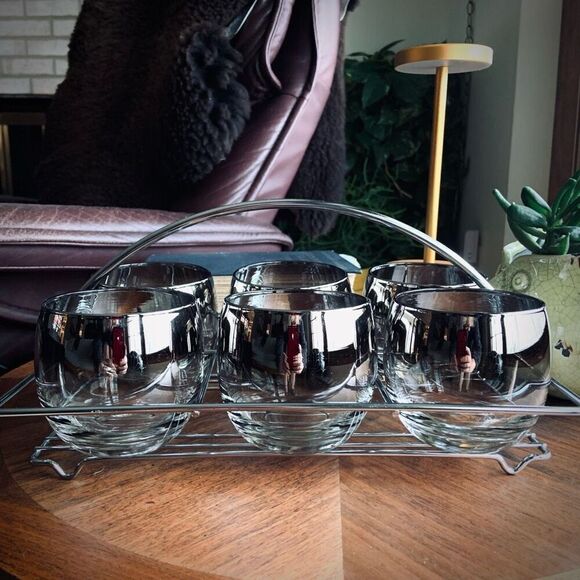 MCM VINTAGE 6 Lowball Glasses with Carrier - Picture 2 of 9